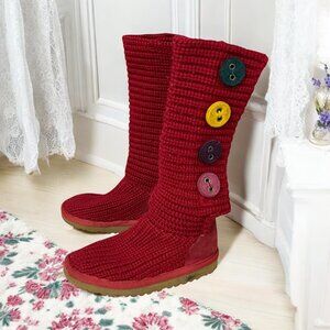 Ugg Australia Girl's‎ Red Classic Cardy Knit Button Boots 11